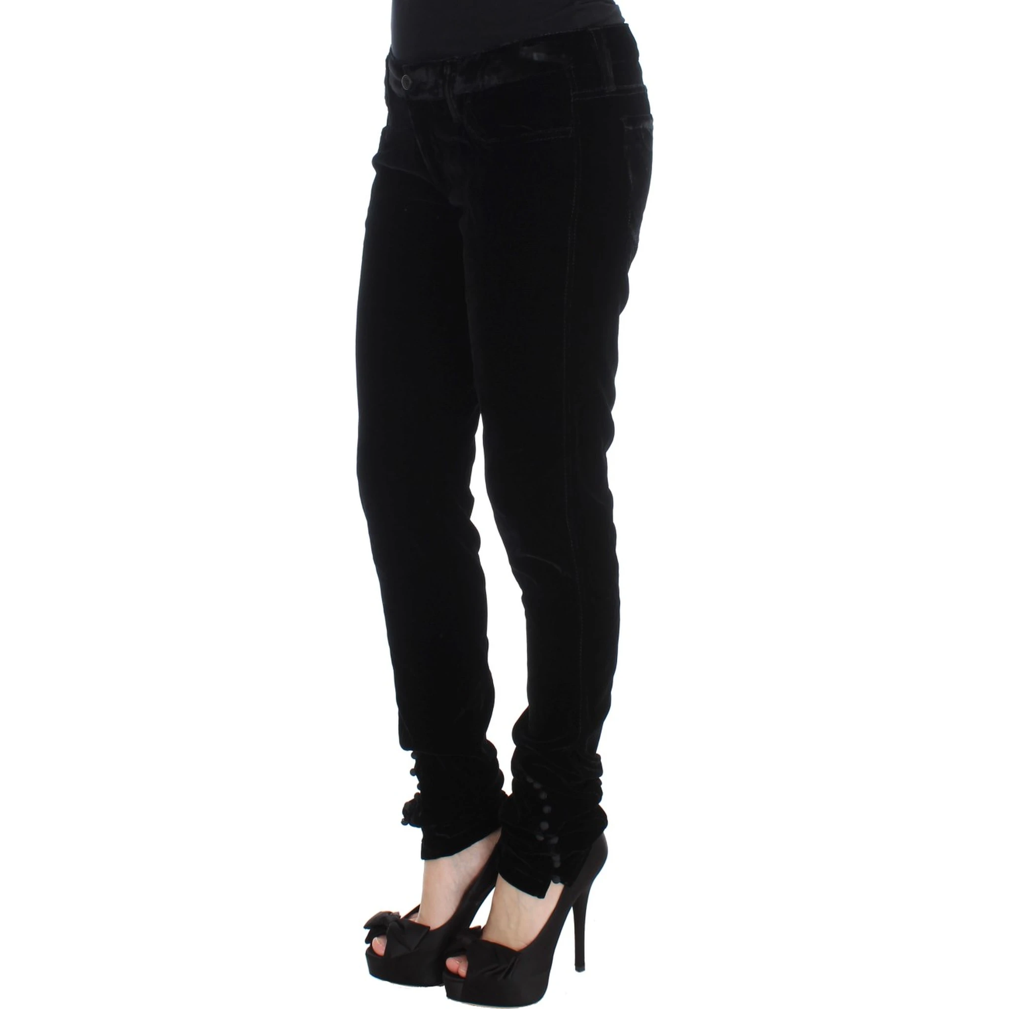 Black Viscose Blend Velvet Slim Fit Pants