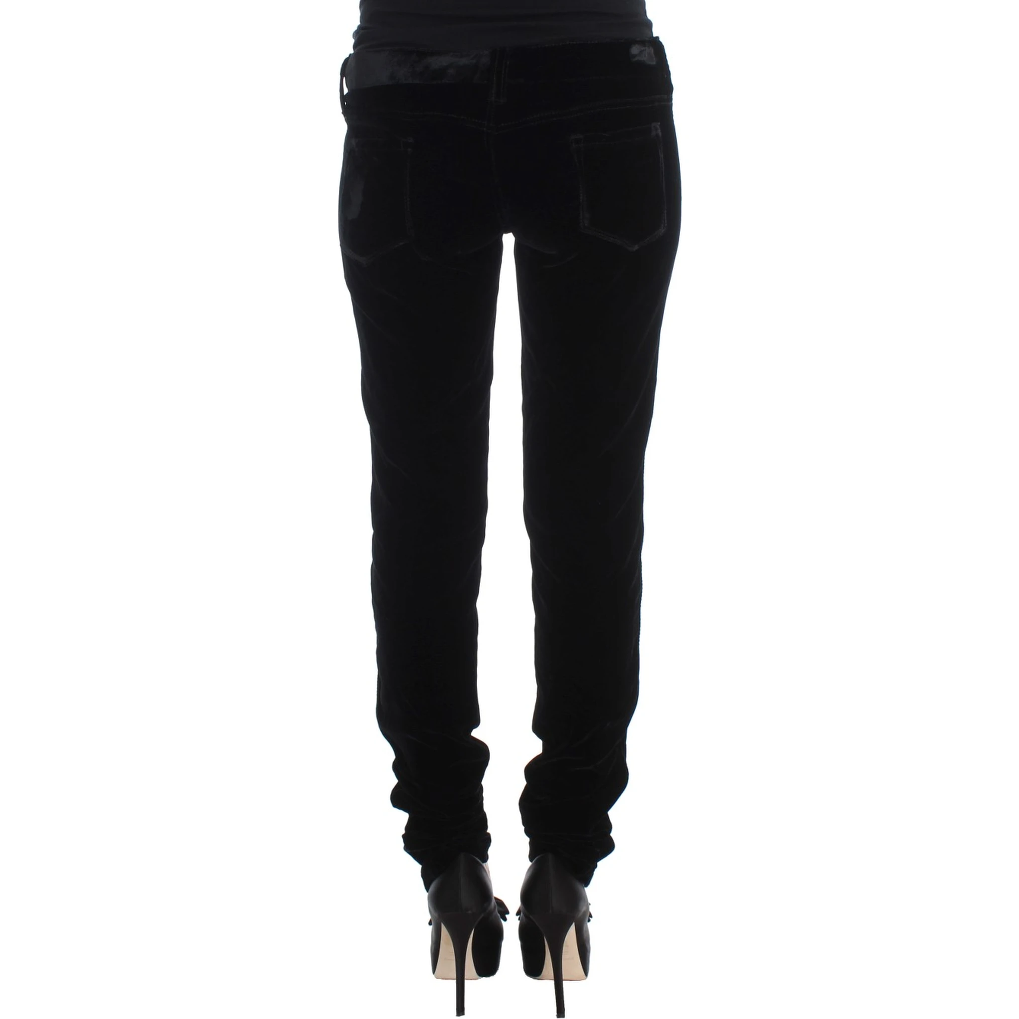 Black Viscose Blend Velvet Slim Fit Pants