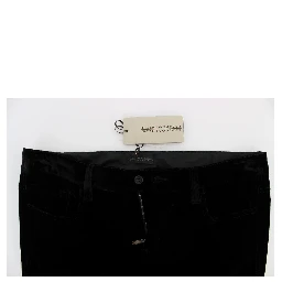 Black Viscose Blend Velvet Slim Fit Pants