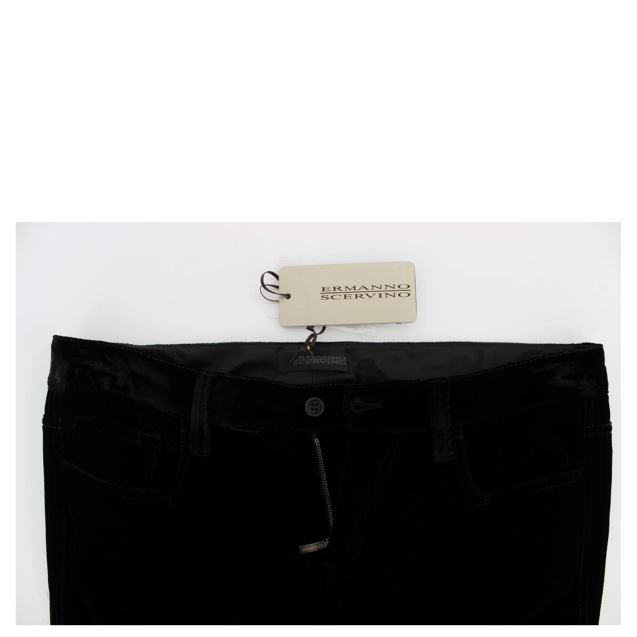 Black Viscose Blend Velvet Slim Fit Pants