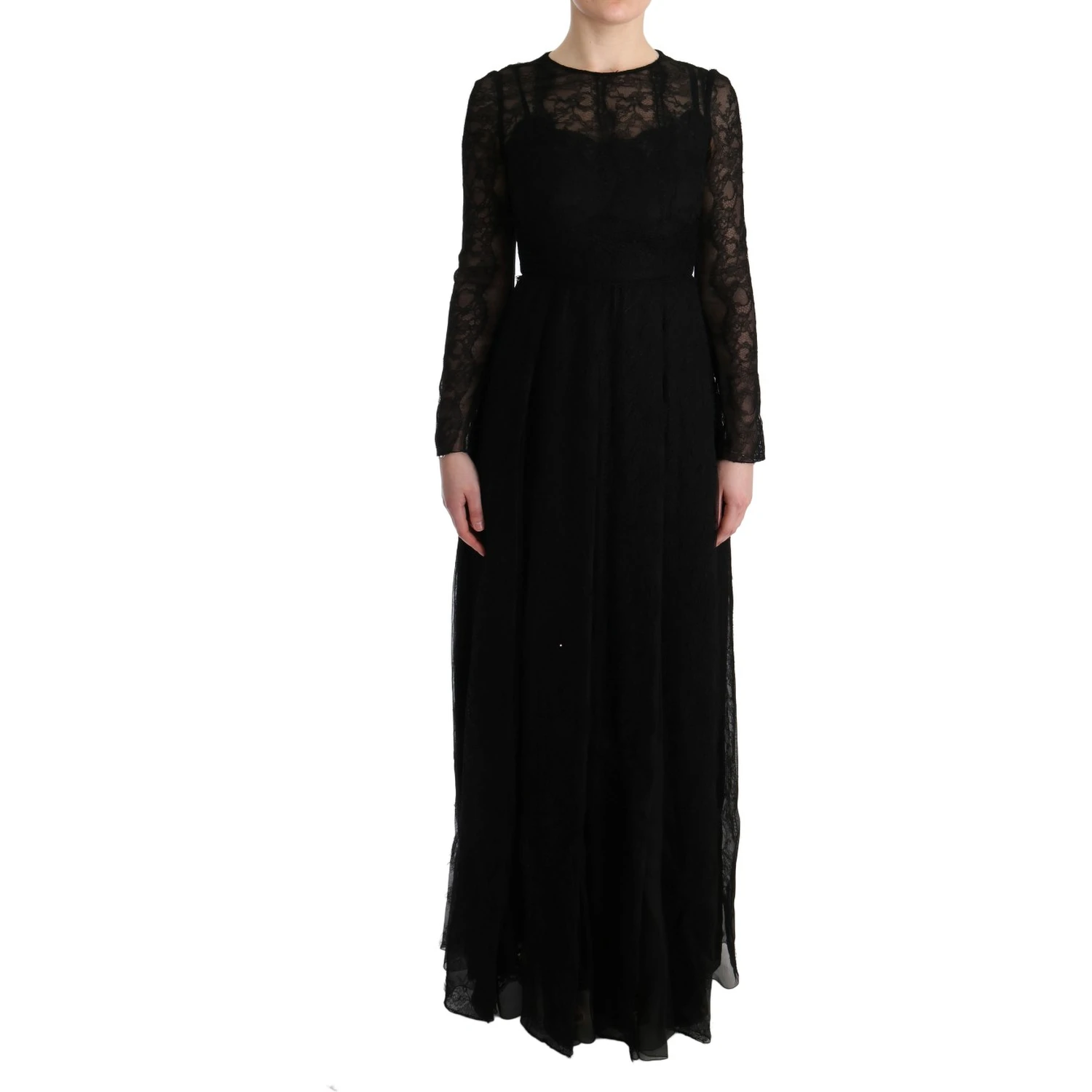Black Floral Lace Sheath Silk Dress
