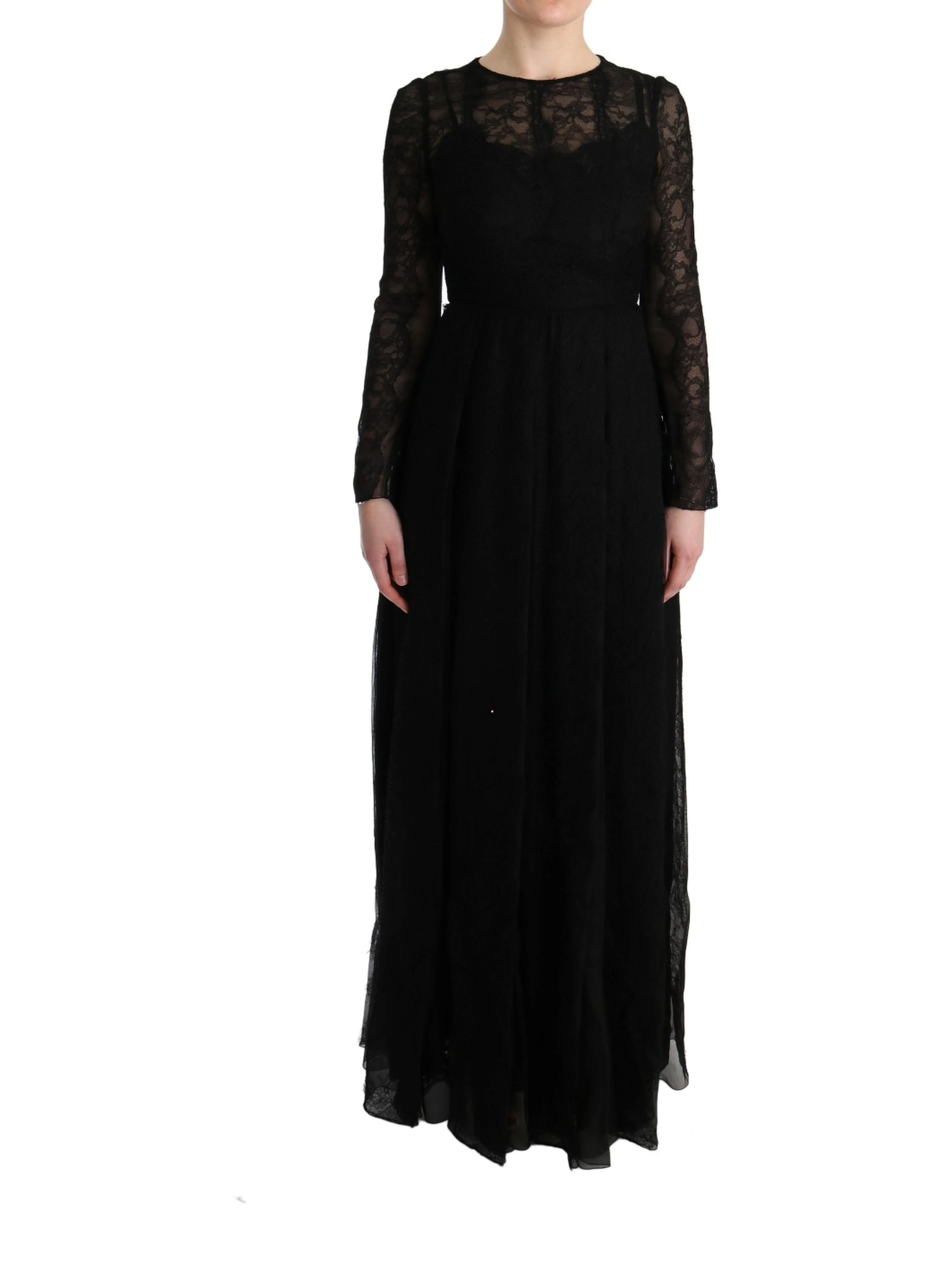 Black Floral Lace Sheath Silk Dress