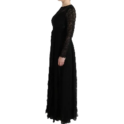 Black Floral Lace Sheath Silk Dress