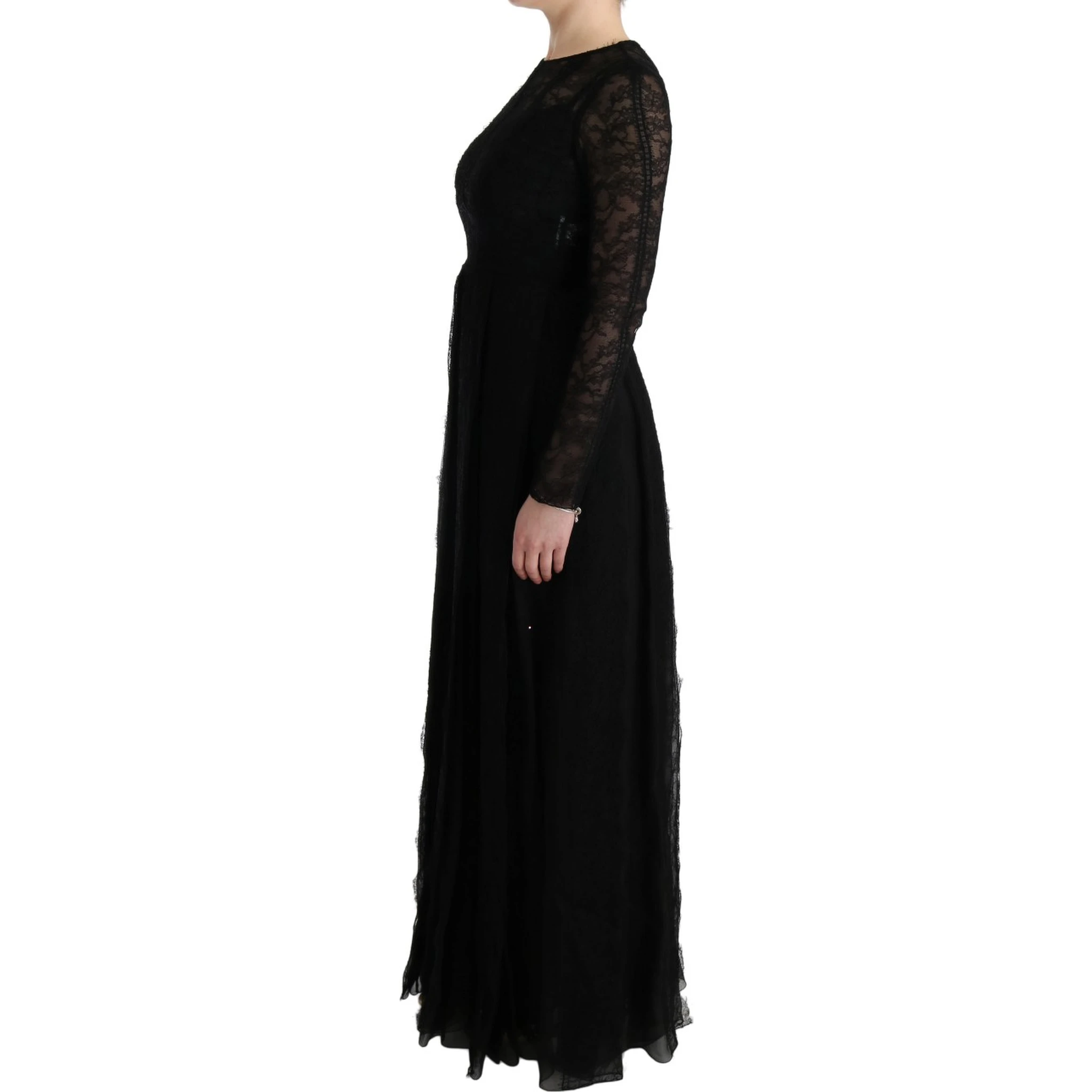 Black Floral Lace Sheath Silk Dress