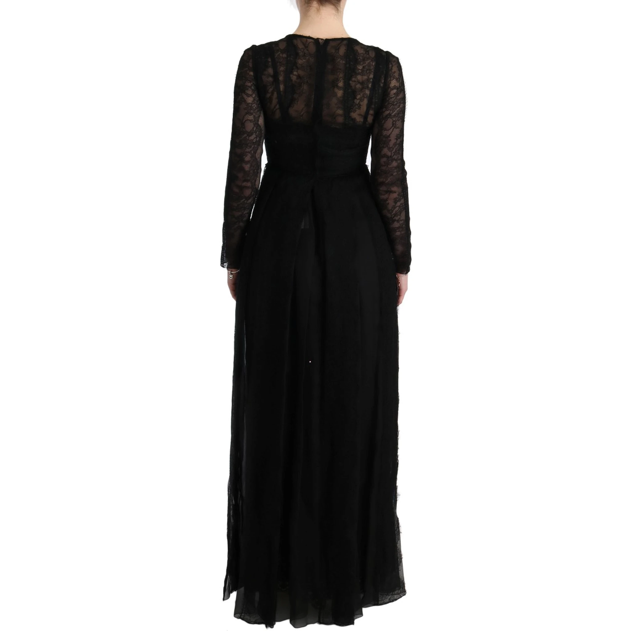 Black Floral Lace Sheath Silk Dress