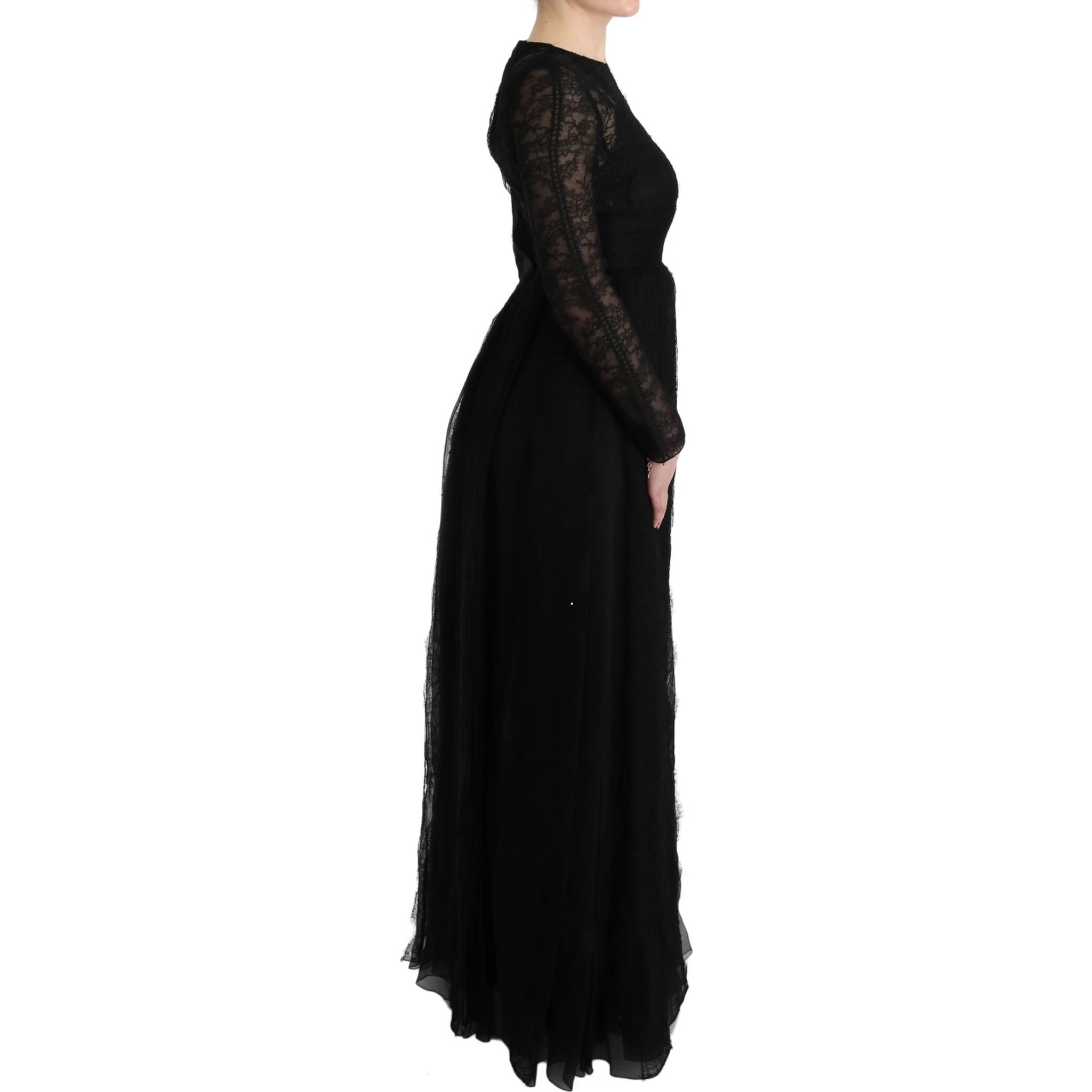 Black Floral Lace Sheath Silk Dress