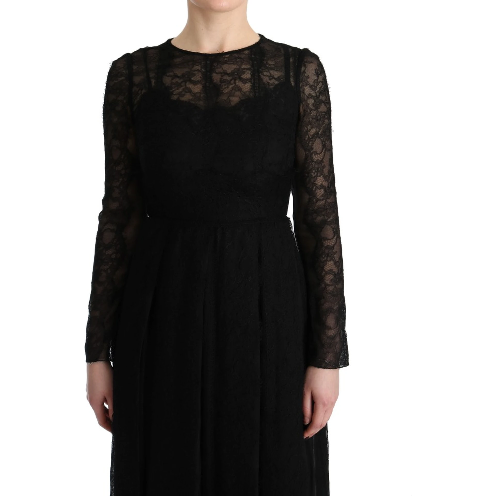 Black Floral Lace Sheath Silk Dress