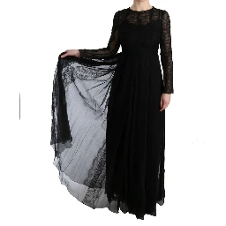 Black Floral Lace Sheath Silk Dress
