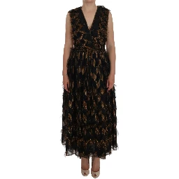 Black Silk Brown Fringes A-Line Dress