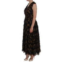 Black Silk Brown Fringes A-Line Dress