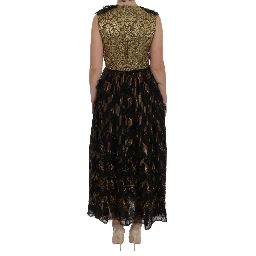 Black Silk Brown Fringes A-Line Dress