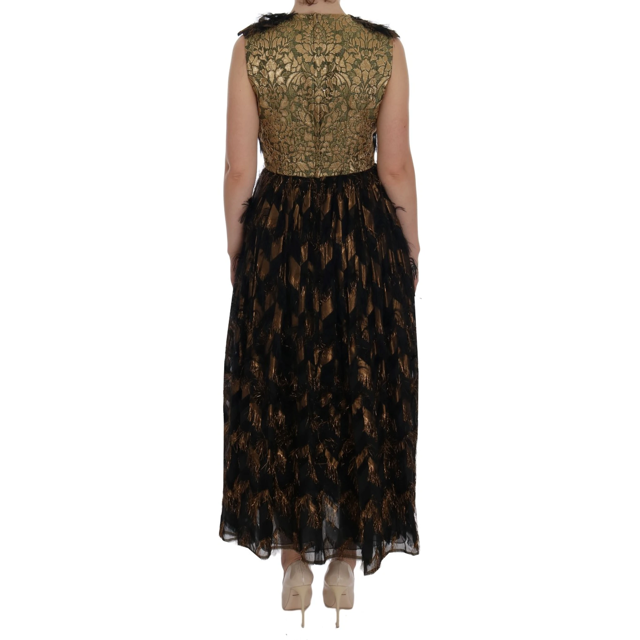 Black Silk Brown Fringes A-Line Dress