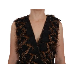 Black Silk Brown Fringes A-Line Dress