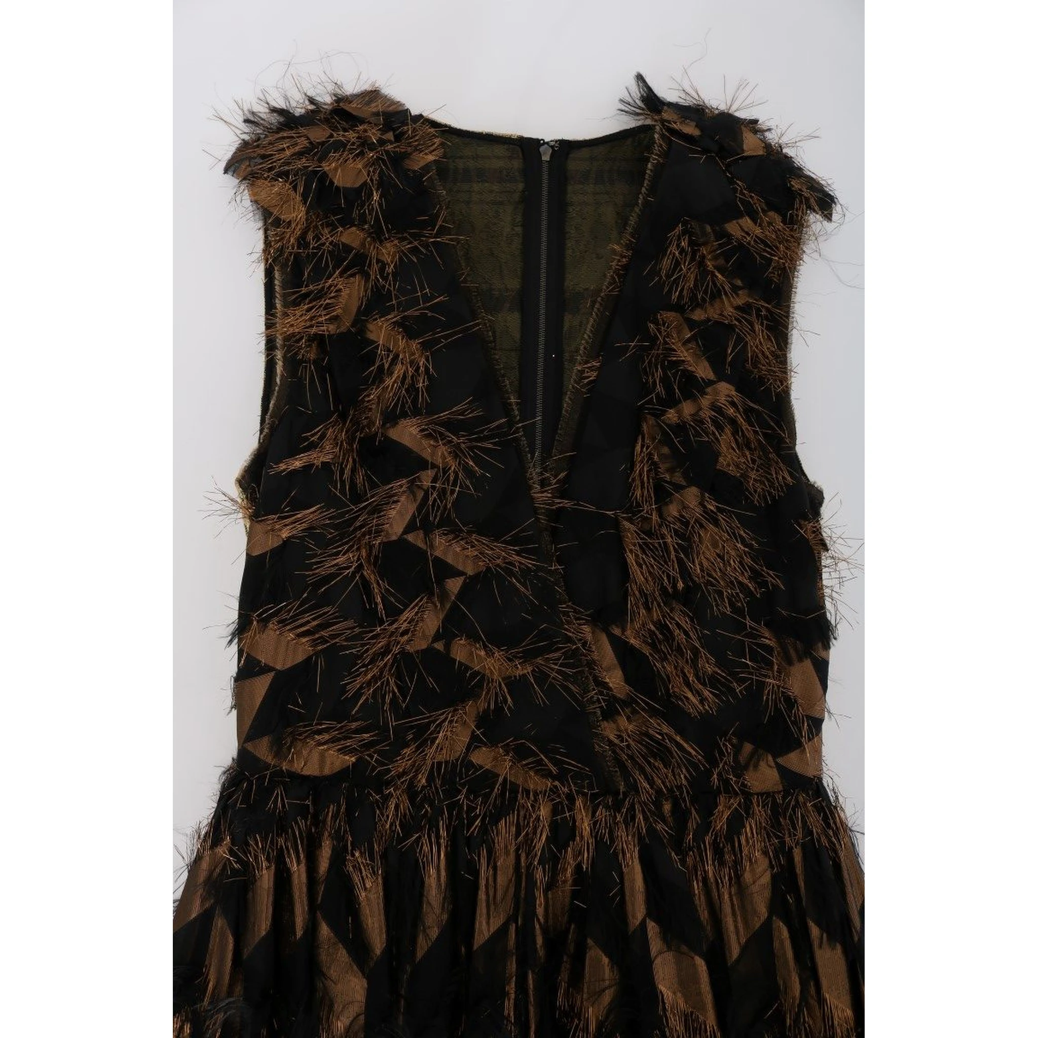 Black Silk Brown Fringes A-Line Dress