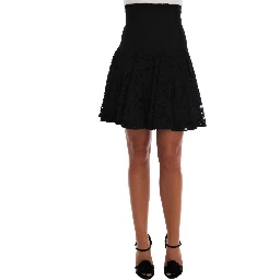 Black Floral Cutout Lace A-Line Skirt