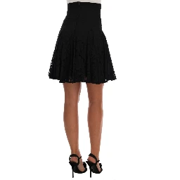 Black Floral Cutout Lace A-Line Skirt