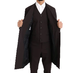 Bordeaux Wool Stretch Long 3 Piece Suit