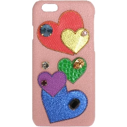 Pink Leather Heart Crystal Phone Case