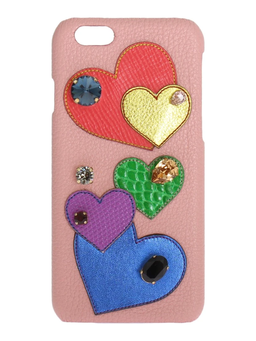 Pink Leather Heart Crystal Phone Case