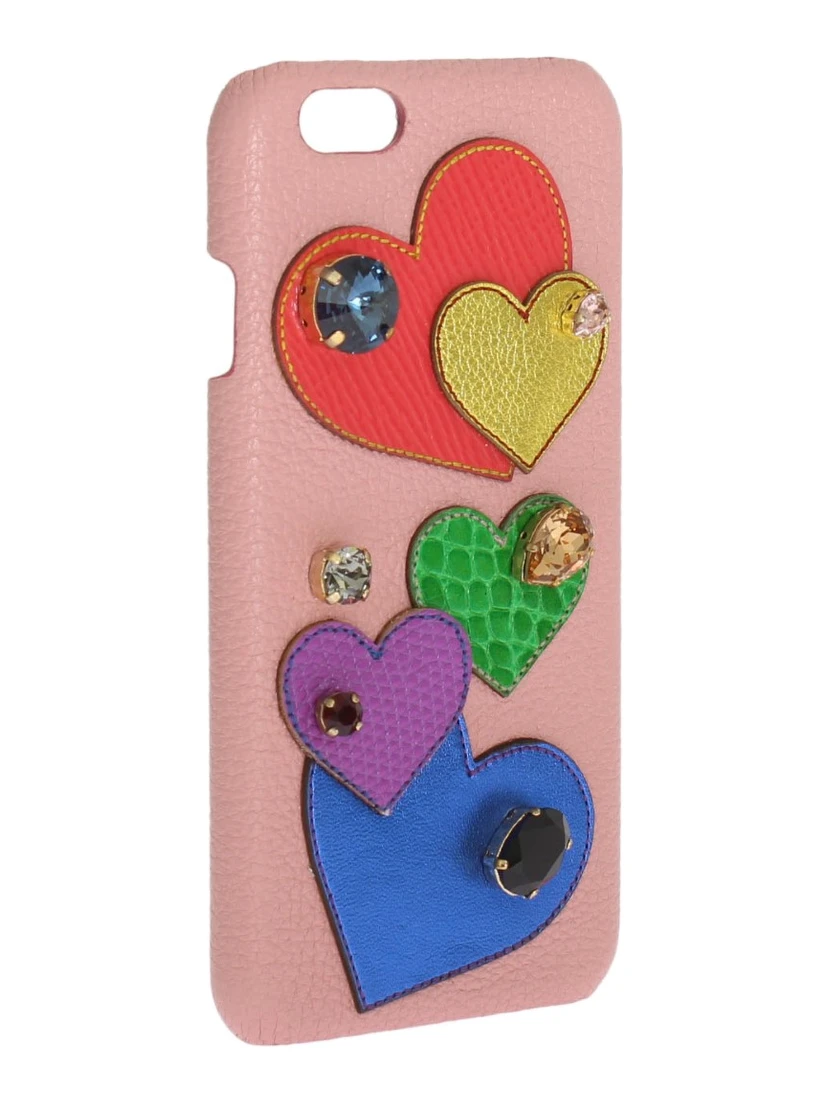 Pink Leather Heart Crystal Phone Case