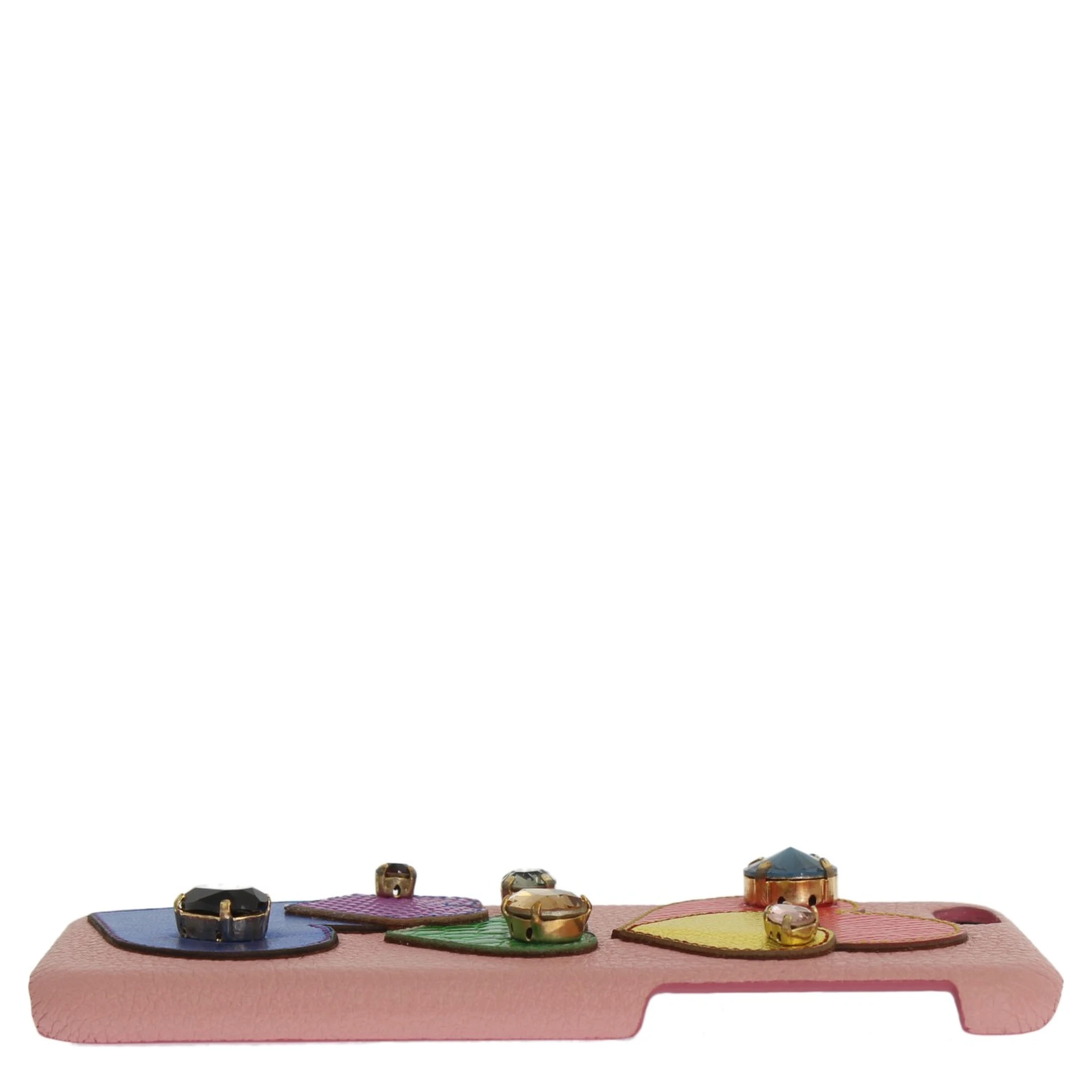 Pink Leather Heart Crystal Phone Case