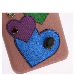 Pink Leather Heart Crystal Phone Case