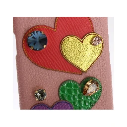 Pink Leather Heart Crystal Phone Case