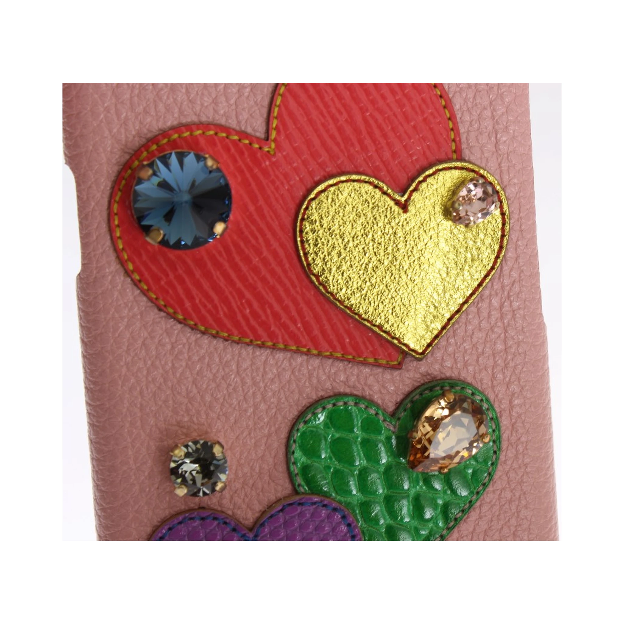 Pink Leather Heart Crystal Phone Case