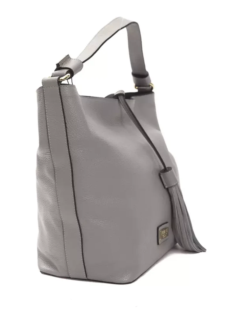 Gray Leather Shoulder Bag