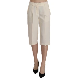 Cream Mid Waist Cotton Straight Cropped Pants