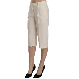 Cream Mid Waist Cotton Straight Cropped Pants