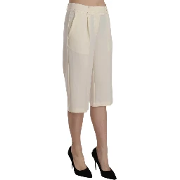 Cream Mid Waist Cotton Straight Cropped Pants
