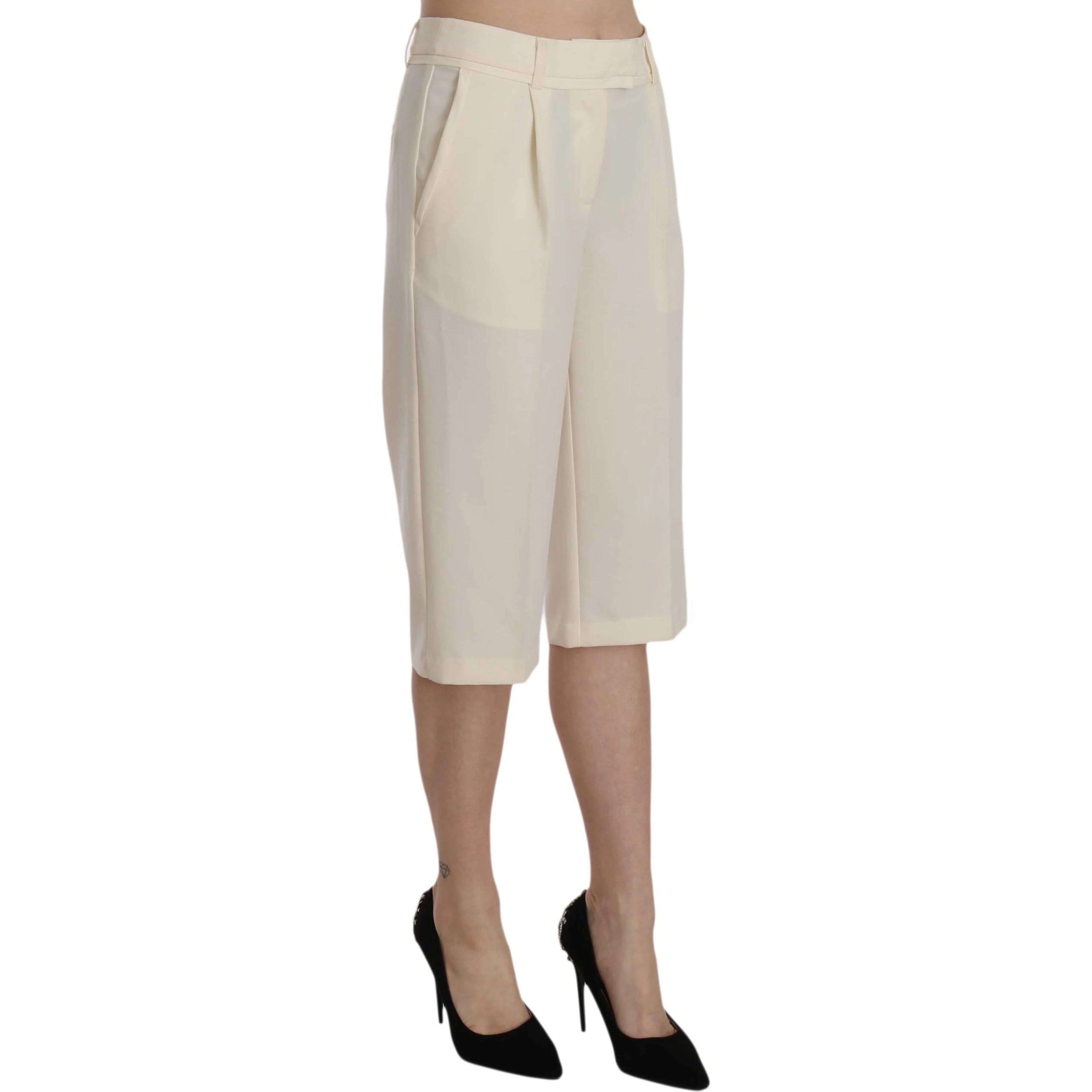 Cream Mid Waist Cotton Straight Cropped Pants