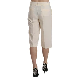 Cream Mid Waist Cotton Straight Cropped Pants