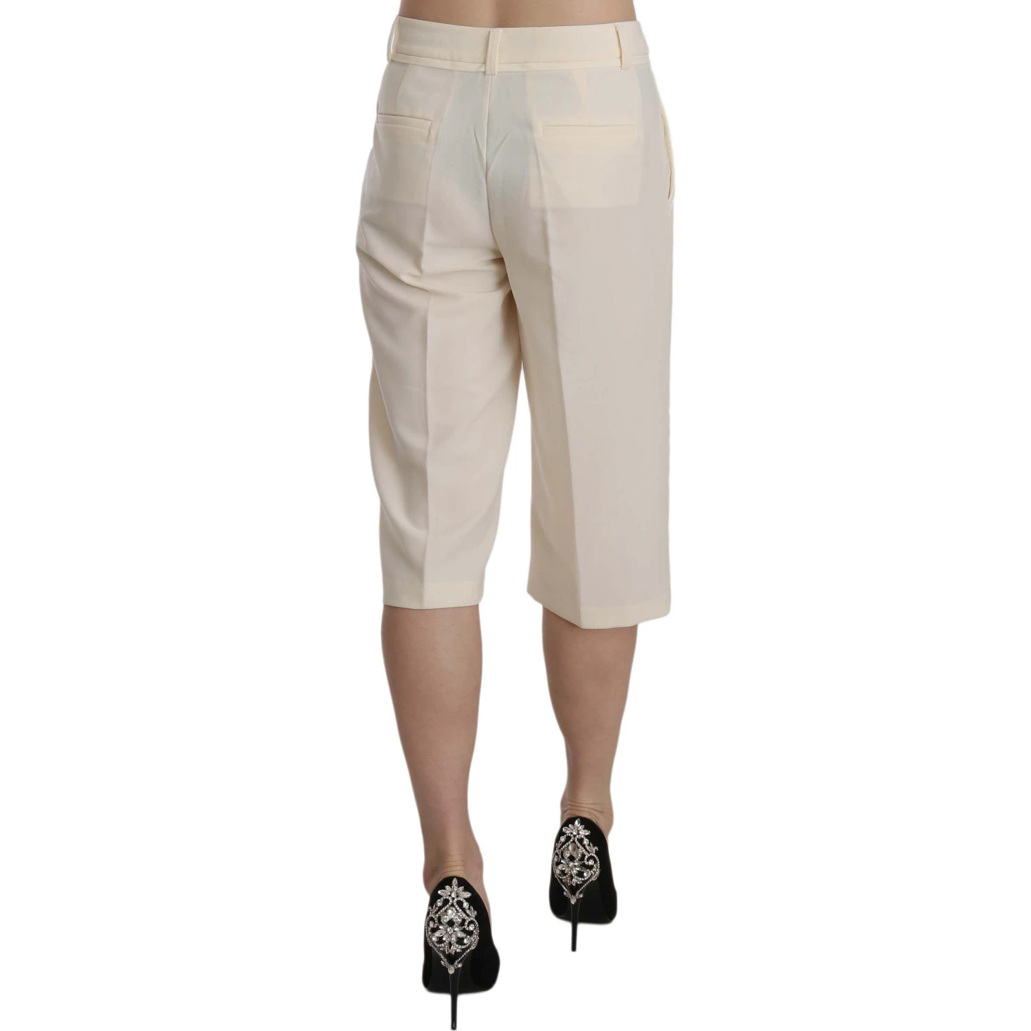 Cream Mid Waist Cotton Straight Cropped Pants