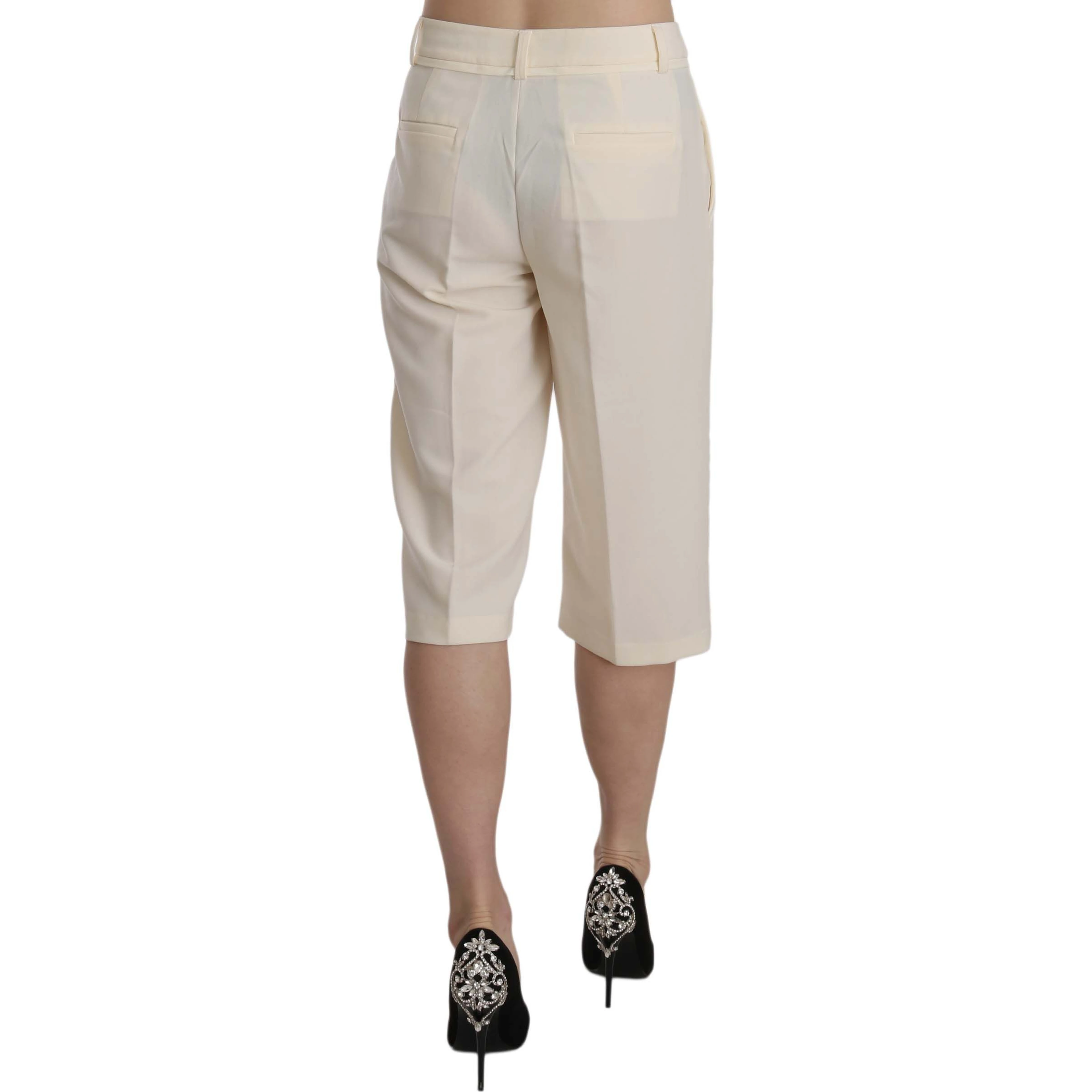 Cream Mid Waist Cotton Straight Cropped Pants