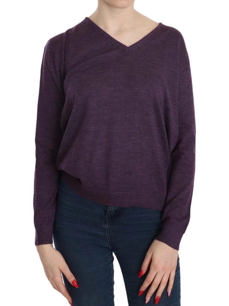 Purple V-neck Long Sleeve Pullover Top