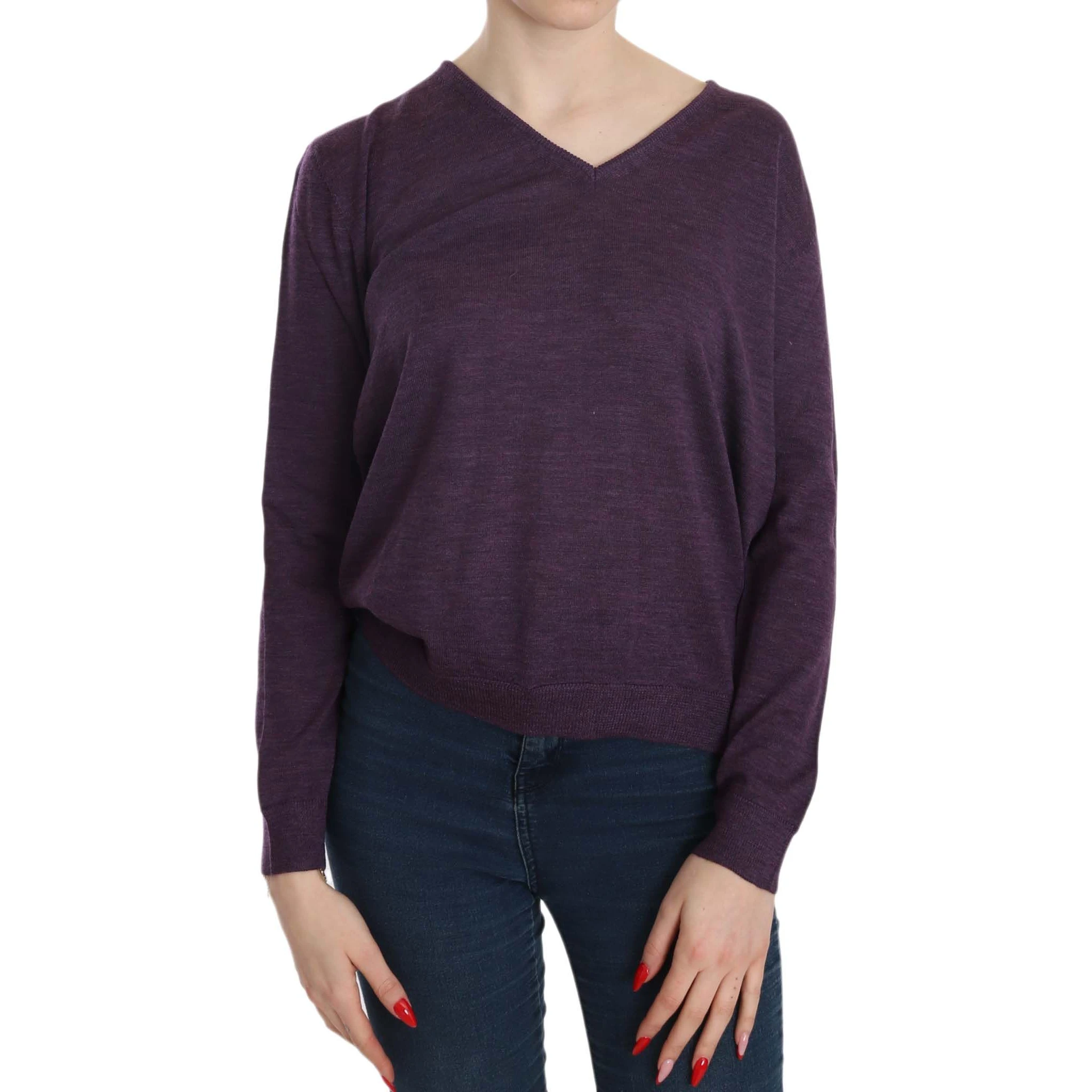 Purple V-neck Long Sleeve Pullover Top