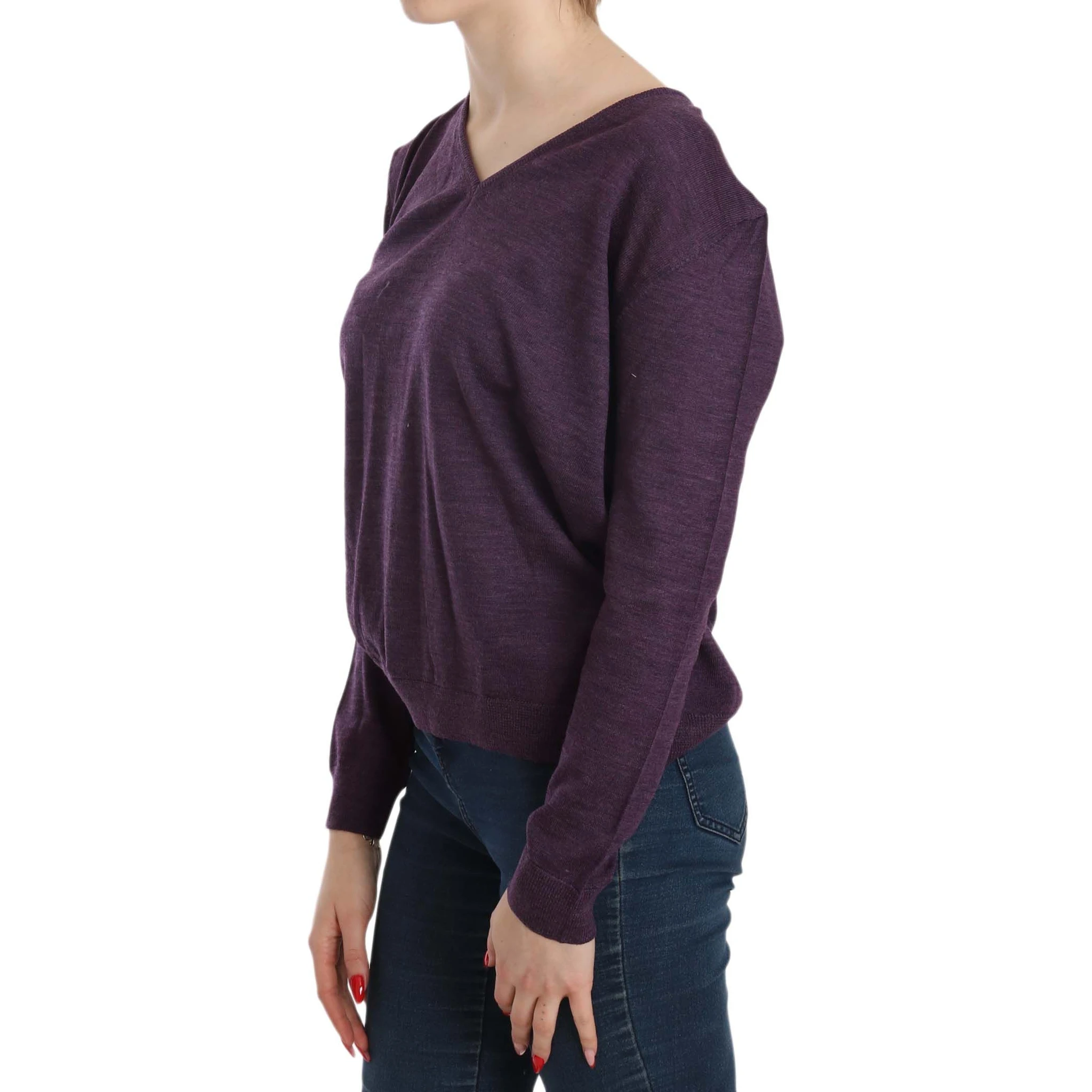 Purple V-neck Long Sleeve Pullover Top