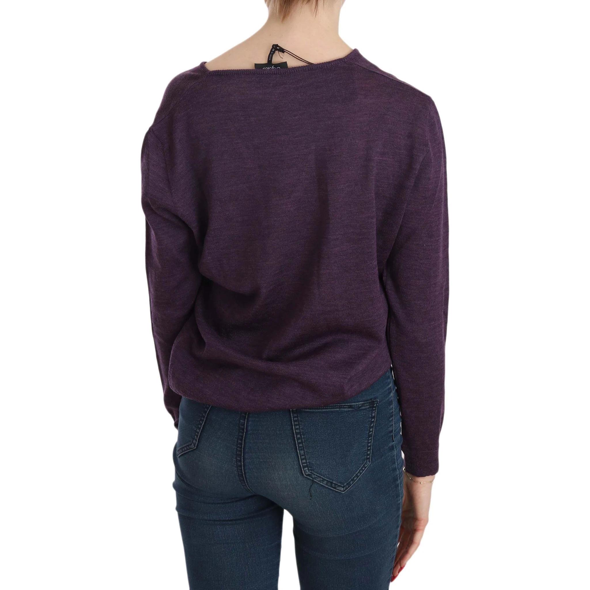 Purple V-neck Long Sleeve Pullover Top