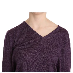 Purple V-neck Long Sleeve Pullover Top
