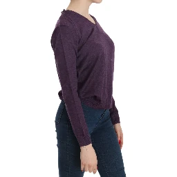 Purple V-neck Long Sleeve Pullover Top