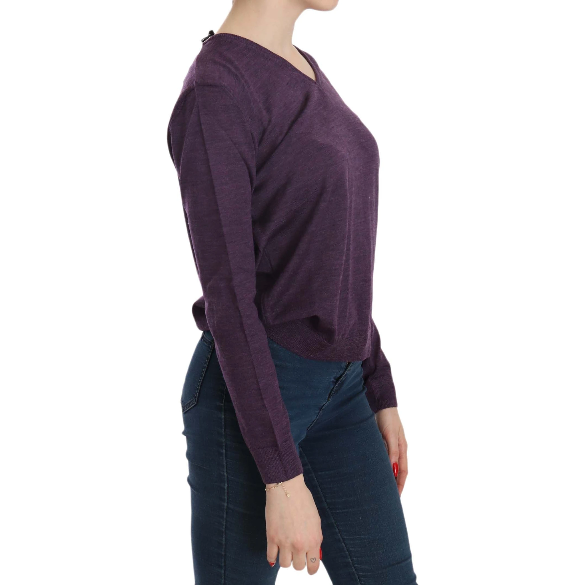 Purple V-neck Long Sleeve Pullover Top