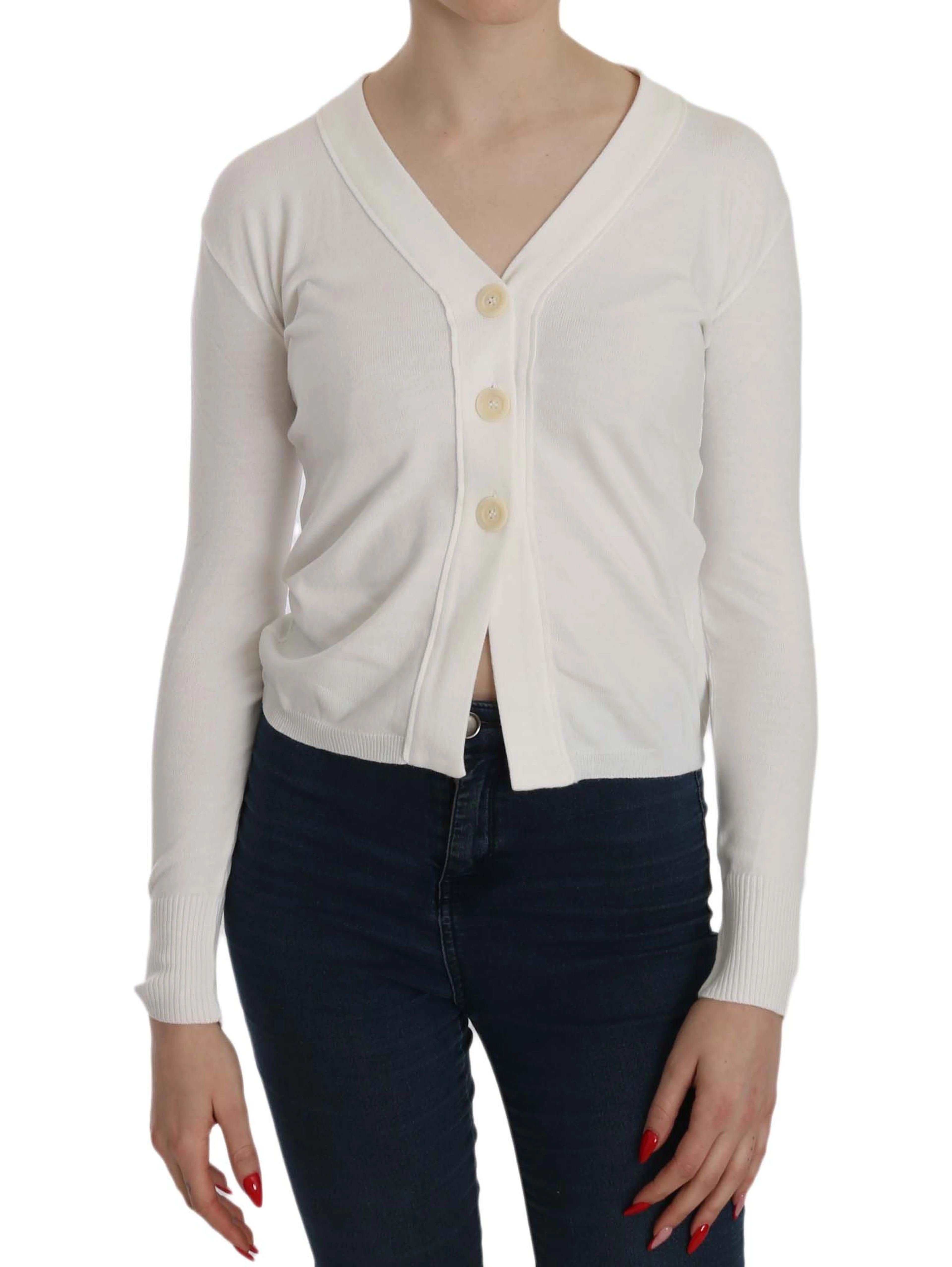 White V-neck Long Sleeve Cropped Cardigan Tops Sweater