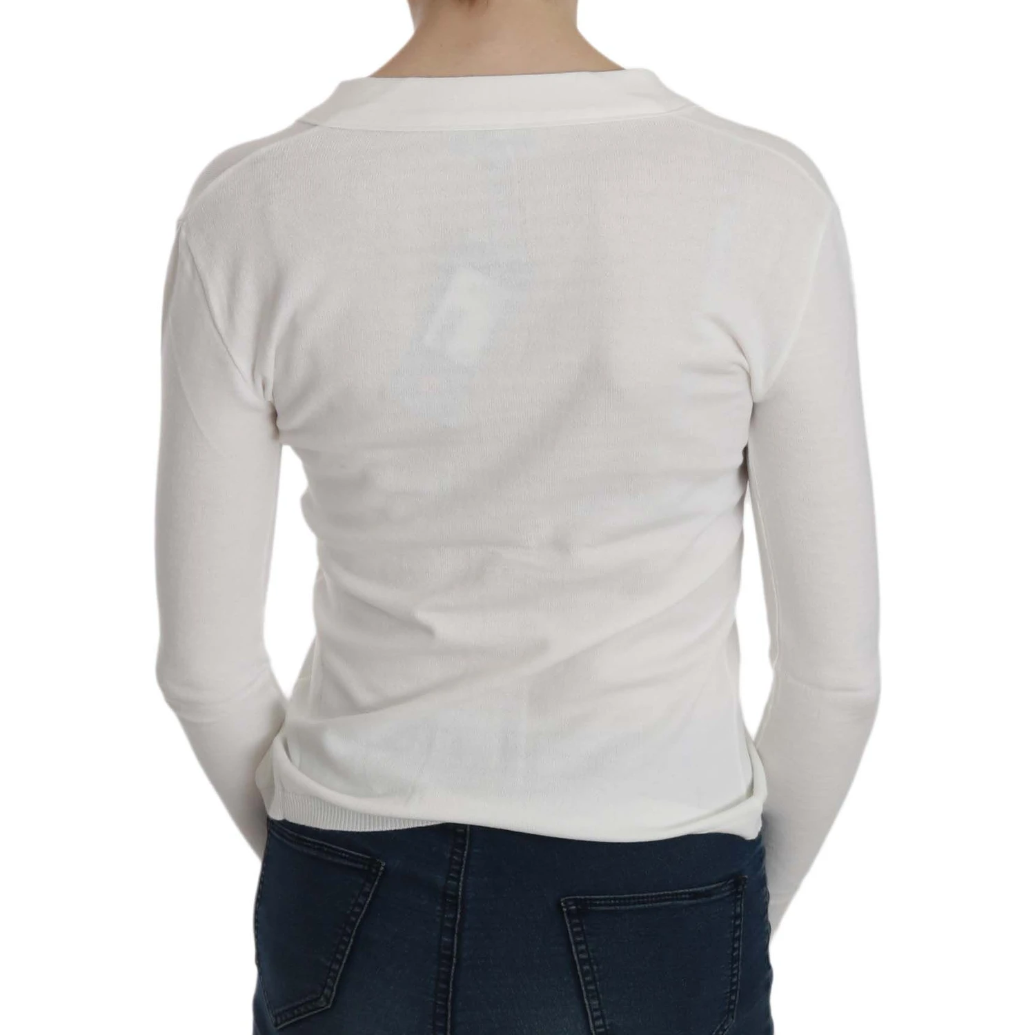 White V-neck Long Sleeve Cropped Cardigan Tops Sweater