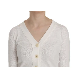 White V-neck Long Sleeve Cropped Cardigan Tops Sweater