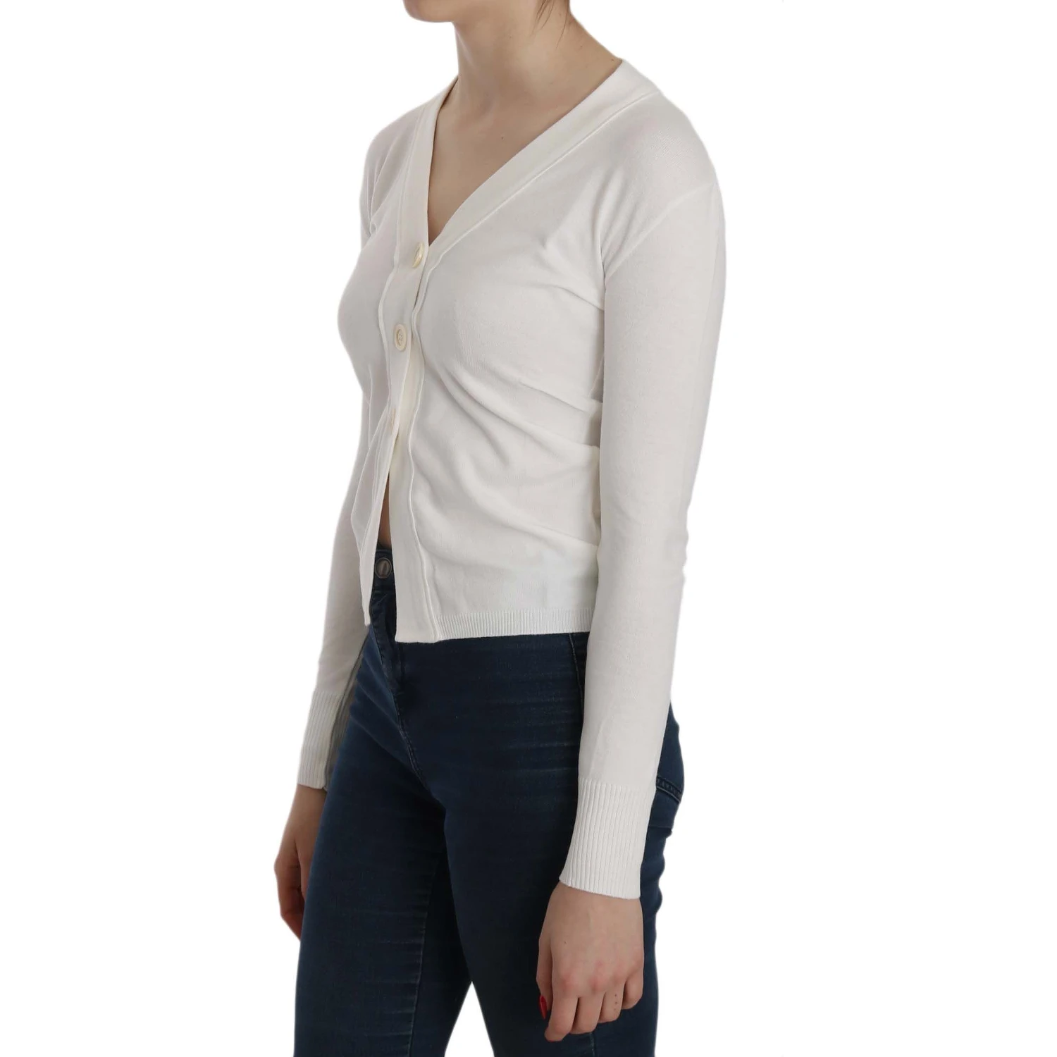 White V-neck Long Sleeve Cropped Cardigan Tops Sweater