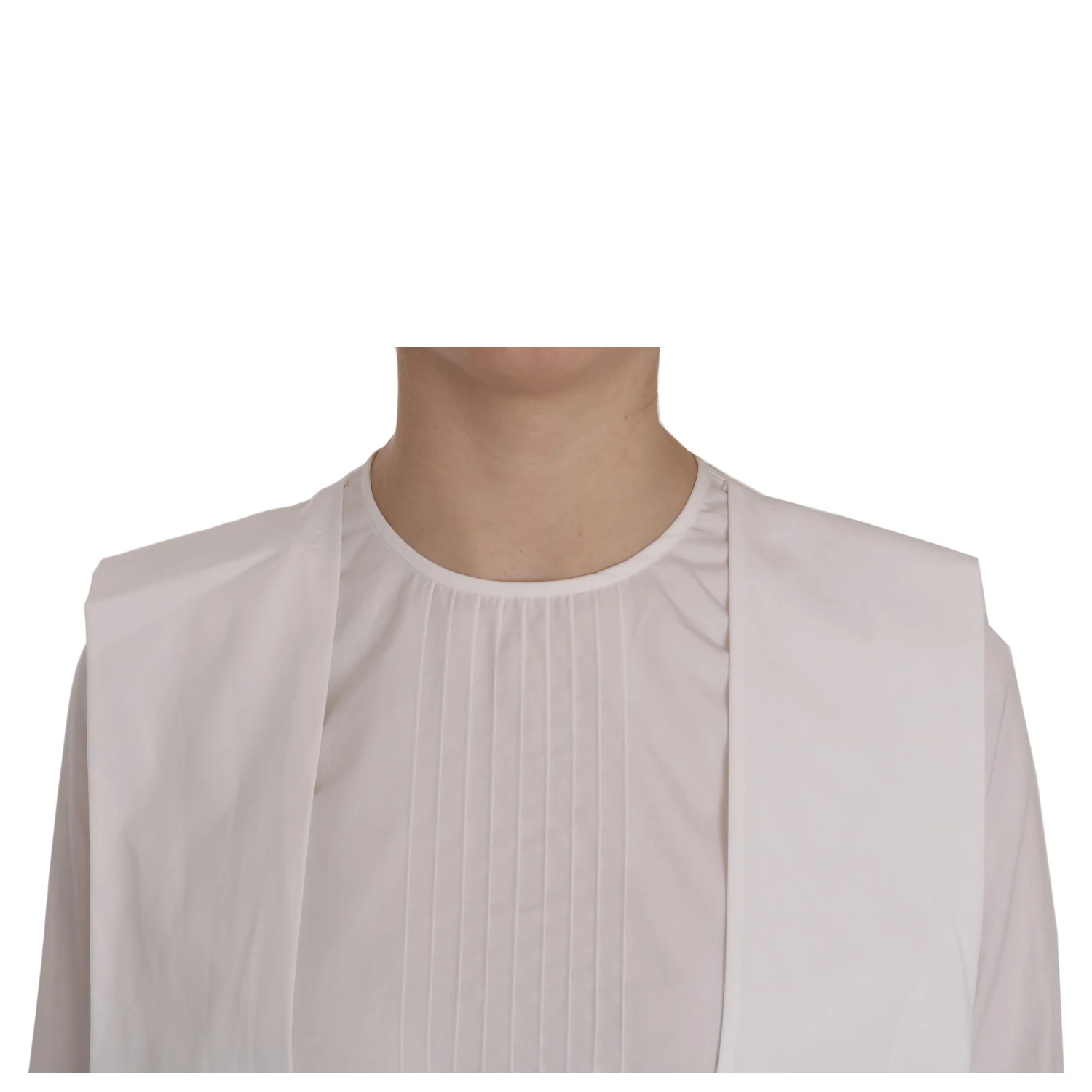 White Crew Neck Long Sleeve Cotton Blouse