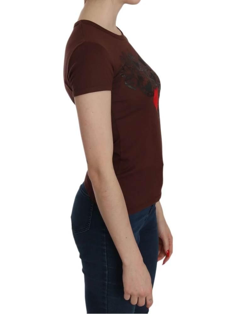 Brown Heart Print Crew Neck T-shirt Short Sleeve Blouse alternative