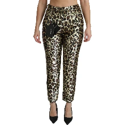 Brown Leopard Sequined High Waist Pants